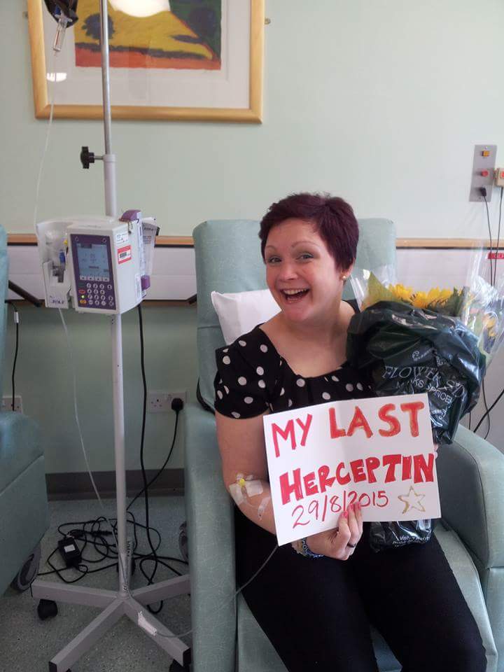 Claire Ann McCallum on last day of cancer treatment