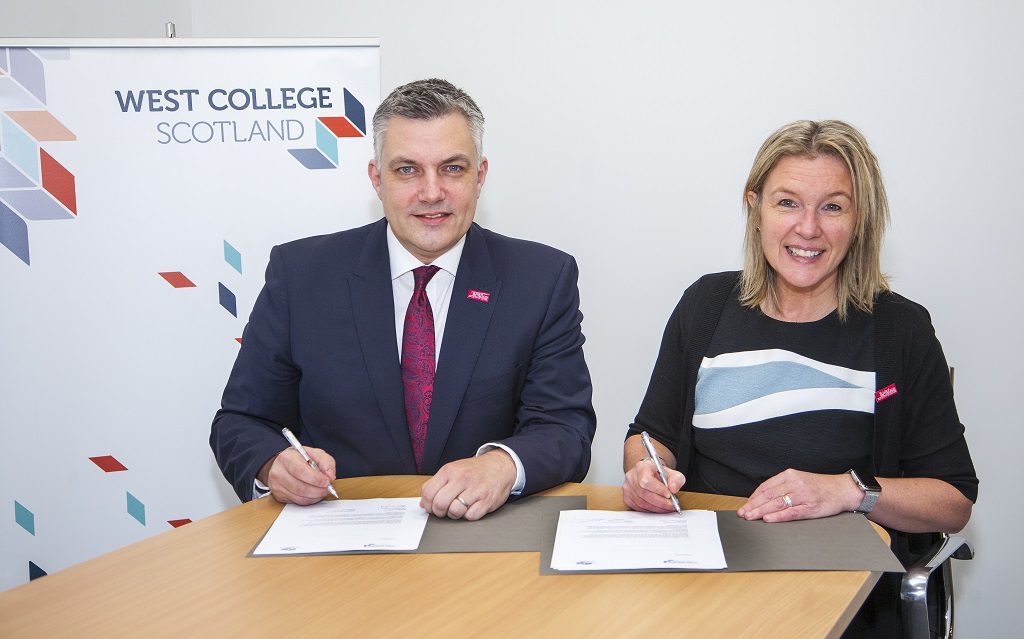 College Principal and Chief Executive Audrey Cumberford and Renfrewshire Council Leader Mark Macmillan.