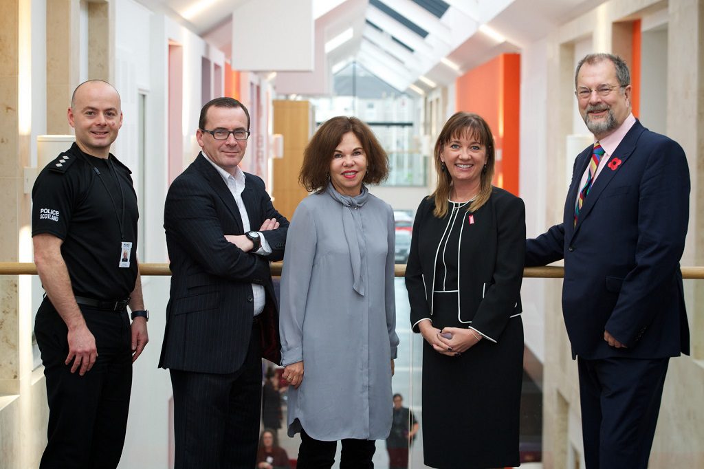 Above: (Left to Right) Chief Inspector Simon Wright; chief officer of Renfrewshire Health and Social Care Partnership David Lees, NHS Greater Glasgow and Clyde director of public health Linda DeCastaecker, Renfrewshire Council chief executive Sandra Black, and independent chair of the Renfrewshire Adult Protection Committee Andrew Lowe. 