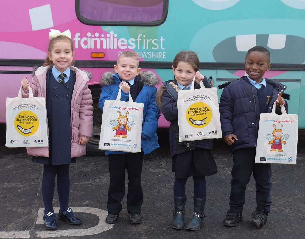 Gallowhill’s St Catherine’s Primary 1 pupils, from left, Eloise Colquhoun, Alistair Grier, Freya McKenna and Joshua Dapaah