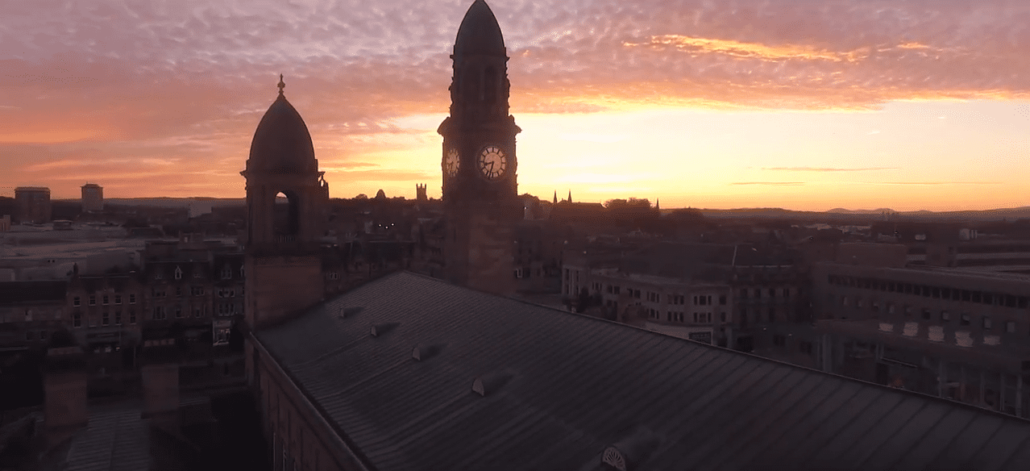 Paisley Town Centre from the eye of a drone