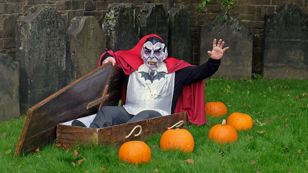 Dracula gets ready to welcome visitors to the Paisley Arts Centre Halloween Graveyard Tour