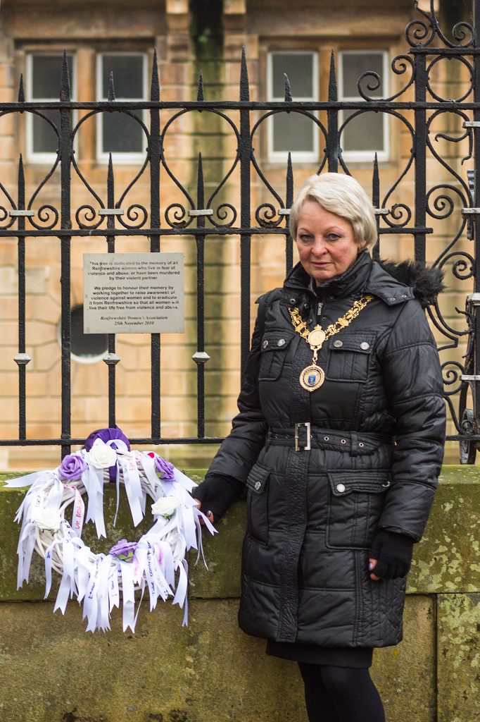 Renfrewshire’s Provost Anne Hall with a remembrance wreath