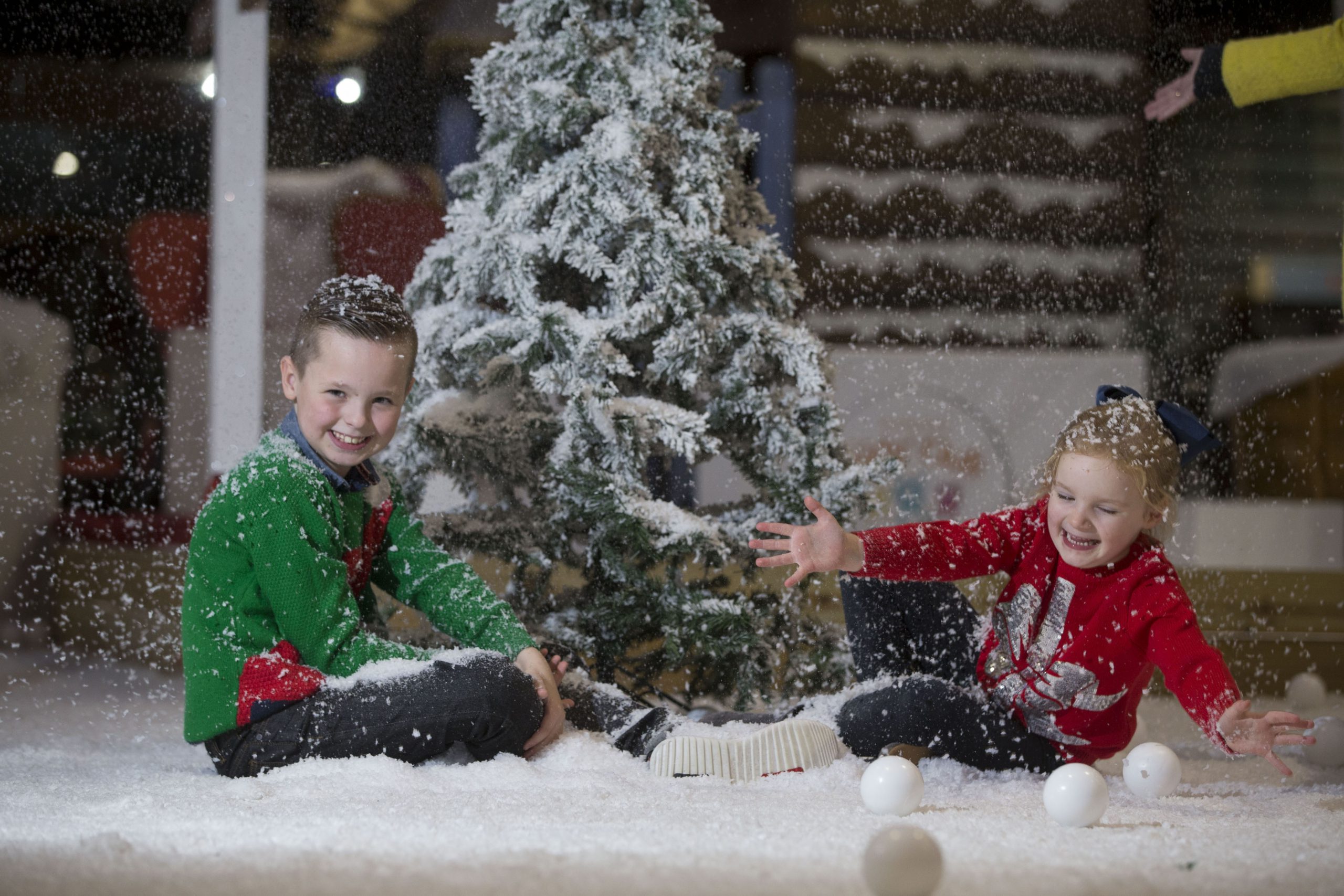 Fun in the snow at indoor winter wonderland Paisley Scotland