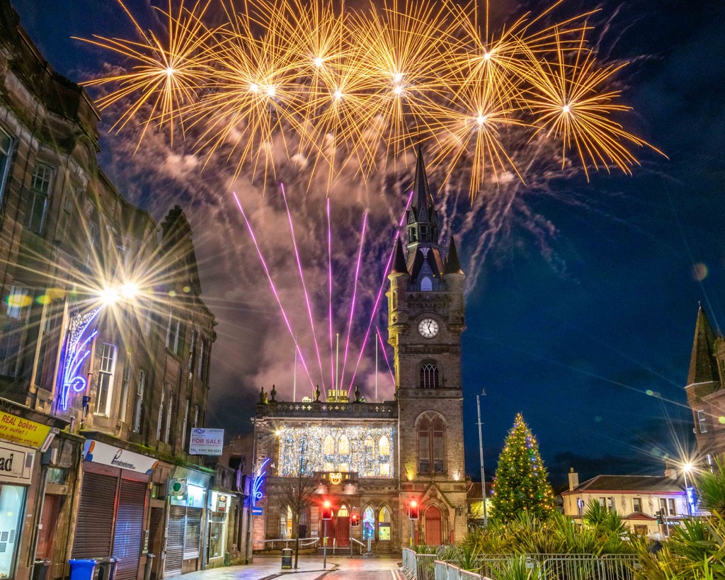 Fireworks over Renfrew Town Hall