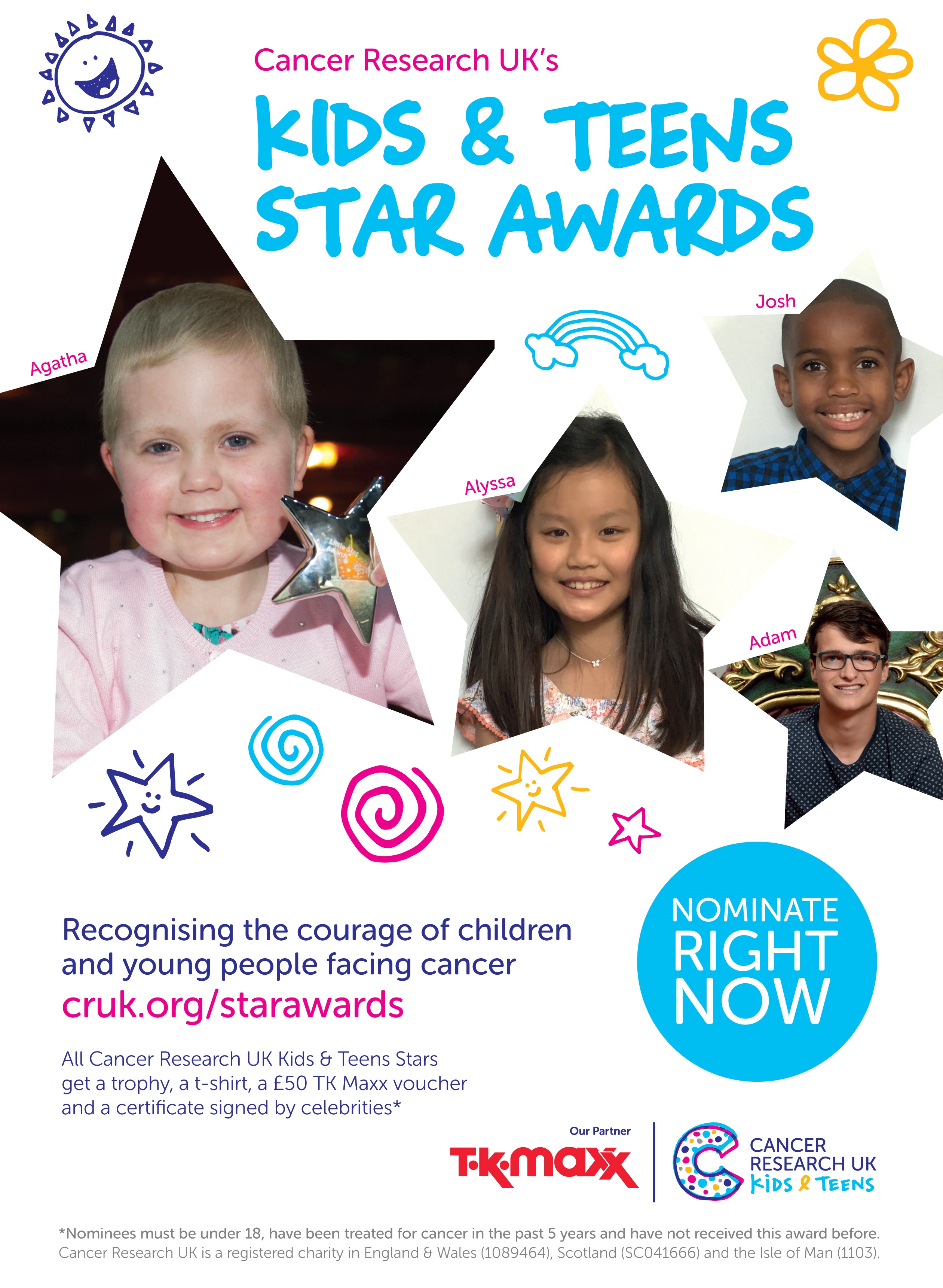 Cancer ResearchUK Star Awards 2018 poster which features Agatha King, aged seven, from Fife who has overcome leukaemia