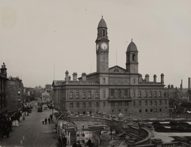 George A. Clark Town Hall and Gauze Street, Paisley, 1894