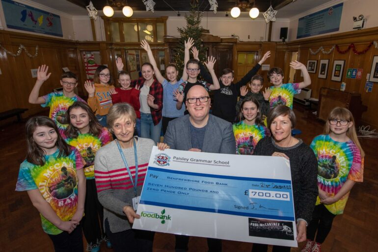 Paisley Grammar kids present the cheque to Elizabeth Alexander from Renfrewshire Foodbank (2)