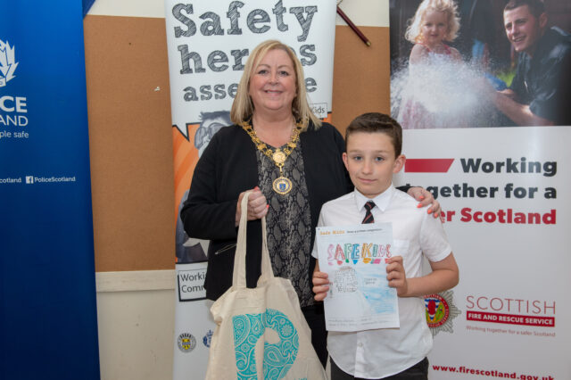 Renfrewshire's Provost Lorraine Cameron with Michael McClelland, St Peter's Primary