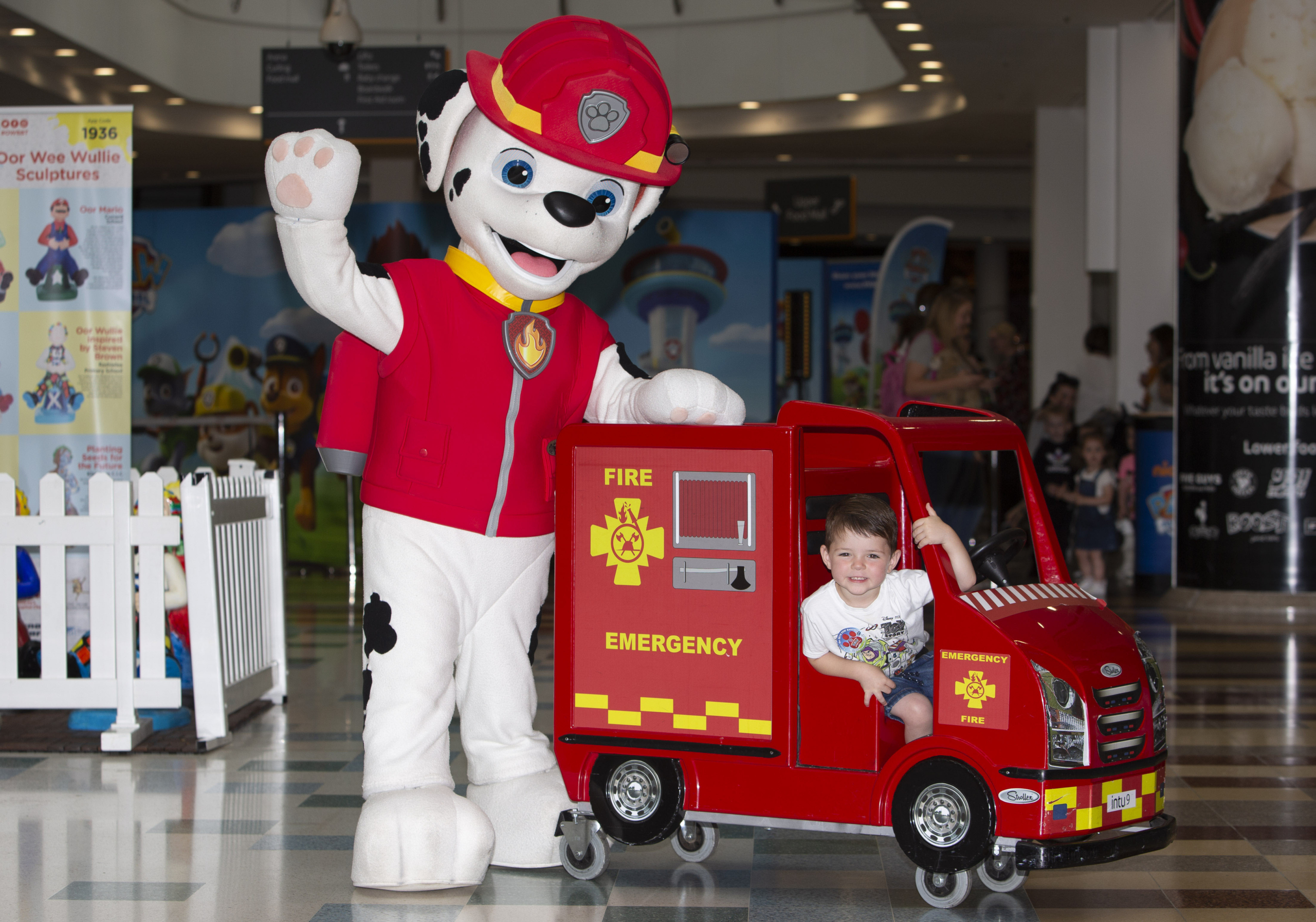 C-Jay Dickson, aged three, from Renfrew meets Marshall from Paw Patrol