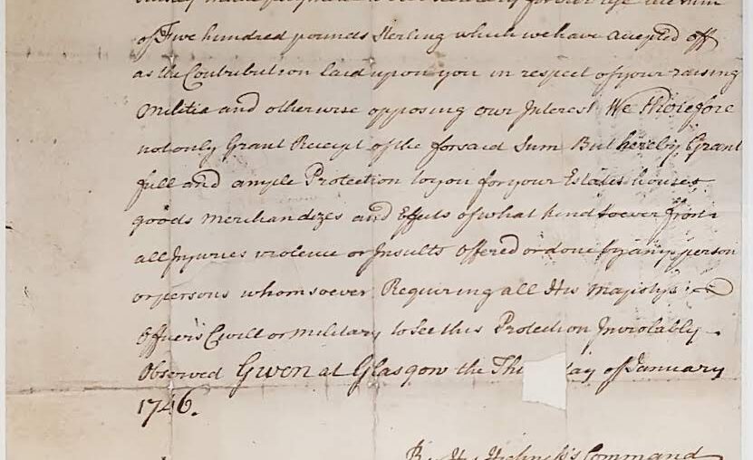 Jacobite Receipt to Paisley Town Magistrates (1745 Rebellion)