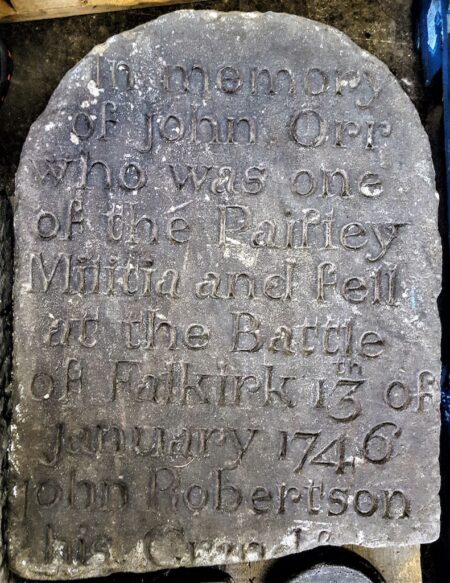 Memorial Headstone to John Orr Paisley Militia 1746