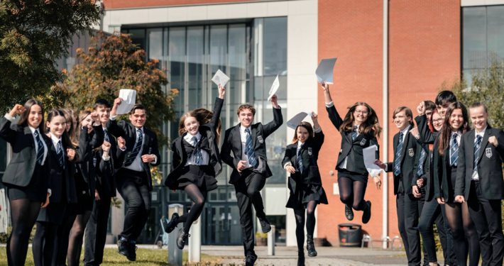 2. 17 Park Mains High School pupils celebrate their exam results outside their school