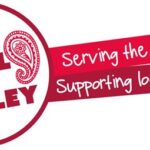 Logo with the text “Love Local Love Paisley” next to a paisley pattern, and the phrase “Serving the community, Supporting local business” in bold white font on red banners.